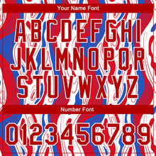 Load image into Gallery viewer, Custom Figure Red-Royal 3D Bomber Full-Snap Varsity Letterman Jacket
