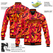 Load image into Gallery viewer, Custom Red Orange Gold-Black 3D Pattern Design Bomber Full-Snap Varsity Letterman Jacket
