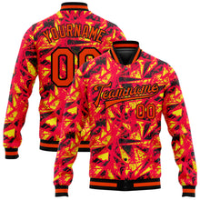 Load image into Gallery viewer, Custom Red Orange Gold-Black 3D Pattern Design Bomber Full-Snap Varsity Letterman Jacket

