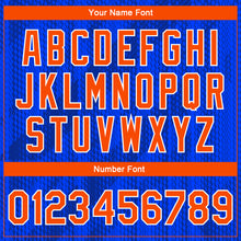 Load image into Gallery viewer, Custom Royal Orange-Navy 3D Pattern Design Bomber Full-Snap Varsity Letterman Jacket
