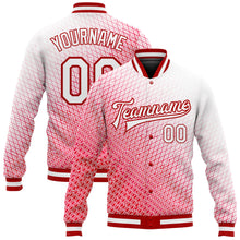 Load image into Gallery viewer, Custom Red White 3D Pattern Design Bomber Full-Snap Varsity Letterman Jacket
