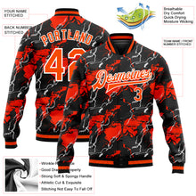 Load image into Gallery viewer, Custom Red Orange-Black 3D Pattern Design Bomber Full-Snap Varsity Letterman Jacket
