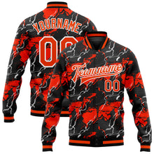 Load image into Gallery viewer, Custom Red Orange-Black 3D Pattern Design Bomber Full-Snap Varsity Letterman Jacket
