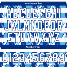 Load image into Gallery viewer, Custom Royal White-Light Blue 3D Pattern Design Bomber Full-Snap Varsity Letterman Jacket
