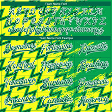 Load image into Gallery viewer, Custom Gold Kelly Green-White 3D Pattern Design Bomber Full-Snap Varsity Letterman Jacket
