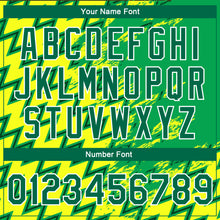 Load image into Gallery viewer, Custom Gold Kelly Green-White 3D Pattern Design Bomber Full-Snap Varsity Letterman Jacket
