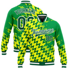 Load image into Gallery viewer, Custom Gold Kelly Green-White 3D Pattern Design Bomber Full-Snap Varsity Letterman Jacket
