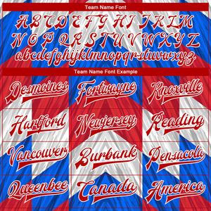 Custom Red Royal-White 3D Pattern Design Bomber Full-Snap Varsity Letterman Jacket