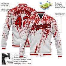 Load image into Gallery viewer, Custom White Red-Black 3D Pattern Design Bomber Full-Snap Varsity Letterman Jacket
