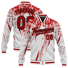 Load image into Gallery viewer, Custom White Red-Black 3D Pattern Design Bomber Full-Snap Varsity Letterman Jacket
