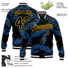 Load image into Gallery viewer, Custom Royal Black-Gold 3D Pattern Design Bomber Full-Snap Varsity Letterman Jacket
