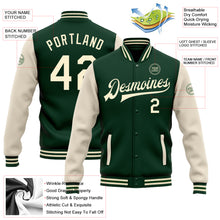 Load image into Gallery viewer, Custom Green Cream Bomber Full-Snap Varsity Letterman Two Tone Jacket
