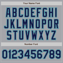 Load image into Gallery viewer, Custom Gray Navy-Teal Bomber Full-Snap Varsity Letterman Jacket
