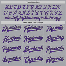 Load image into Gallery viewer, Custom Gray Purple-Black Bomber Full-Snap Varsity Letterman Jacket

