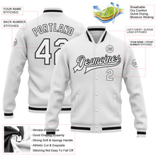 Load image into Gallery viewer, Custom White White-Black Bomber Full-Snap Varsity Letterman Jacket
