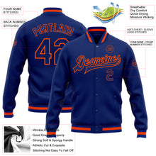 Load image into Gallery viewer, Custom Royal Royal-Orange Bomber Full-Snap Varsity Letterman Jacket
