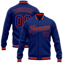Load image into Gallery viewer, Custom Royal Royal-Orange Bomber Full-Snap Varsity Letterman Jacket
