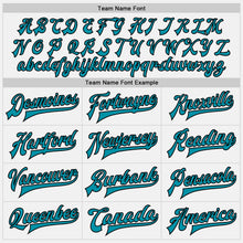 Load image into Gallery viewer, Custom White Teal Pinstripe Teal-Black Bomber Full-Snap Varsity Letterman Jacket

