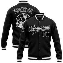 Load image into Gallery viewer, Custom Black Black-White Bomber Full-Snap Varsity Letterman Jacket
