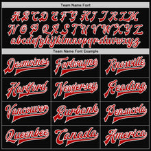 Load image into Gallery viewer, Custom Black Red-White Bomber Full-Snap Varsity Letterman Jacket
