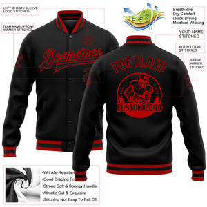 Custom Black Black-Red Bomber Full-Snap Varsity Letterman Jacket