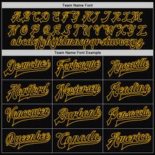 Load image into Gallery viewer, Custom Black Black-Gold Bomber Full-Snap Varsity Letterman Jacket
