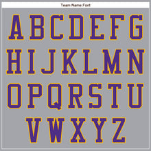 Load image into Gallery viewer, Custom Gray Purple-Gold Bomber Full-Snap Varsity Letterman Jacket
