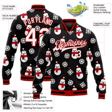 Load image into Gallery viewer, Custom Black White-Red Christmas 3D Bomber Full-Snap Varsity Letterman Jacket
