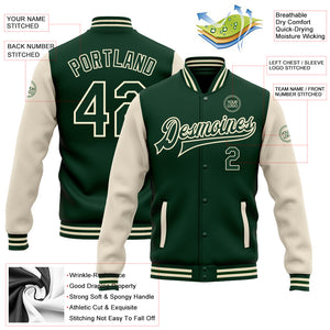 Custom Green Green-Cream Bomber Full-Snap Varsity Letterman Two Tone Jacket