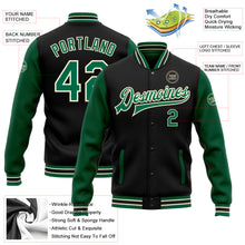 Load image into Gallery viewer, Custom Black Kelly Green-Cream Bomber Full-Snap Varsity Letterman Two Tone Jacket
