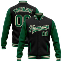 Load image into Gallery viewer, Custom Black Kelly Green-Cream Bomber Full-Snap Varsity Letterman Two Tone Jacket
