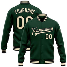 Load image into Gallery viewer, Custom Green Cream-Black Bomber Full-Snap Varsity Letterman Jacket
