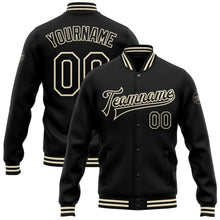 Load image into Gallery viewer, Custom Black Black-Cream Bomber Full-Snap Varsity Letterman Jacket

