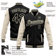 Load image into Gallery viewer, Custom Black Black-Cream Bomber Full-Snap Varsity Letterman Two Tone Jacket
