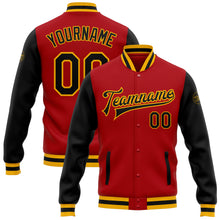 Load image into Gallery viewer, Custom Red Black-Gold Bomber Full-Snap Varsity Letterman Two Tone Jacket
