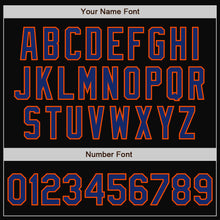 Load image into Gallery viewer, Custom Black Royal-Orange Bomber Full-Snap Varsity Letterman Two Tone Jacket
