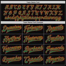 Load image into Gallery viewer, Custom Black Kelly Green-Orange Bomber Full-Snap Varsity Letterman Two Tone Jacket
