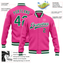 Load image into Gallery viewer, Custom Pink Kelly Green-White Bomber Full-Snap Varsity Letterman Jacket
