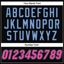Load image into Gallery viewer, Custom Black Pink-Light Blue Bomber Full-Snap Varsity Letterman Two Tone Jacket

