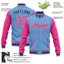 Load image into Gallery viewer, Custom Light Blue Pink-Black Bomber Full-Snap Varsity Letterman Two Tone Jacket
