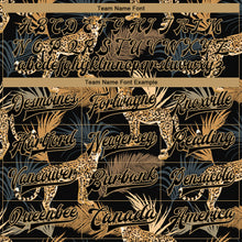 Load image into Gallery viewer, Custom Black Black-Old Gold Tropical Leopard With Palms 3D Pattern Design Bomber Full-Snap Varsity Letterman Jacket
