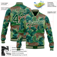 Load image into Gallery viewer, Custom Green Green-Cream Tropical Tiger With Palms 3D Pattern Design Bomber Full-Snap Varsity Letterman Jacket
