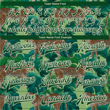 Load image into Gallery viewer, Custom Green Green-Cream Tropical Tiger With Palms 3D Pattern Design Bomber Full-Snap Varsity Letterman Jacket
