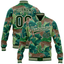 Load image into Gallery viewer, Custom Green Green-Cream Tropical Tiger With Palms 3D Pattern Design Bomber Full-Snap Varsity Letterman Jacket
