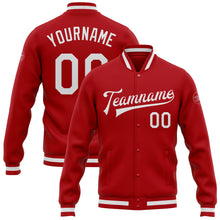 Load image into Gallery viewer, Custom Red White Bomber Full-Snap Varsity Letterman Jacket
