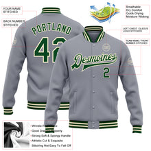Load image into Gallery viewer, Custom Gray Green-Cream Bomber Full-Snap Varsity Letterman Jacket
