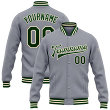 Load image into Gallery viewer, Custom Gray Green-Cream Bomber Full-Snap Varsity Letterman Jacket
