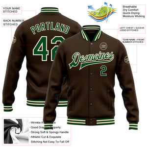 Custom Brown Green-Cream Bomber Full-Snap Varsity Letterman Jacket