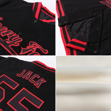 Load image into Gallery viewer, Custom Cream Red-Black Bomber Full-Snap Varsity Letterman Jacket
