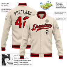 Load image into Gallery viewer, Custom Cream Red-Black Bomber Full-Snap Varsity Letterman Jacket
